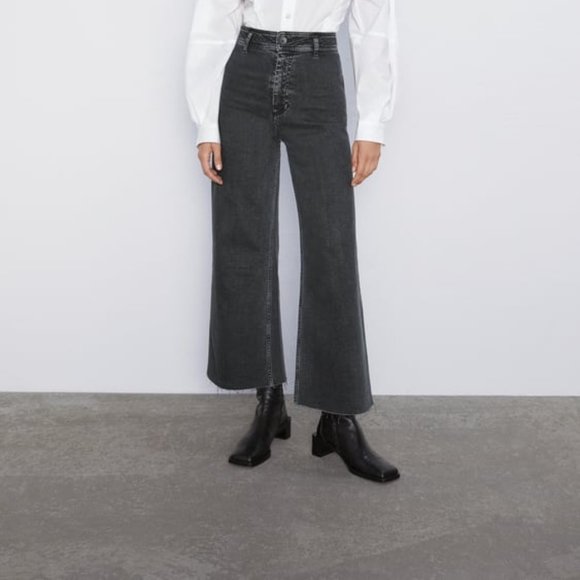 Zara Denim - Black Denim Zara Wide Leg Raw Hem Jeans (NWT)